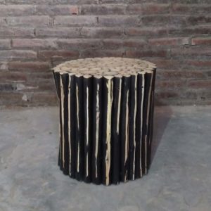 Teak branches round stool - black washed